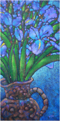 Irises in Clay Pitcher